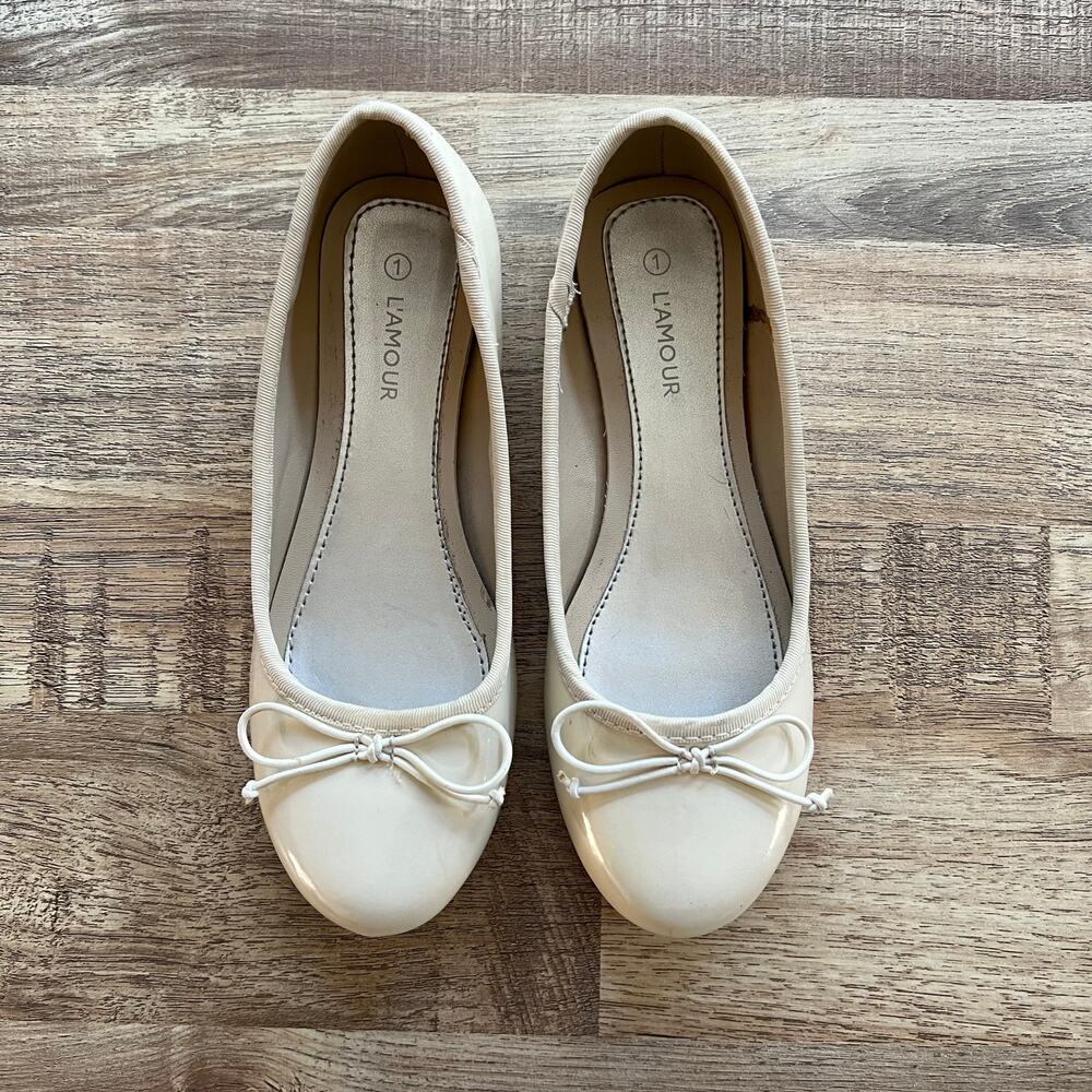 L’amour ivory patent leather flats